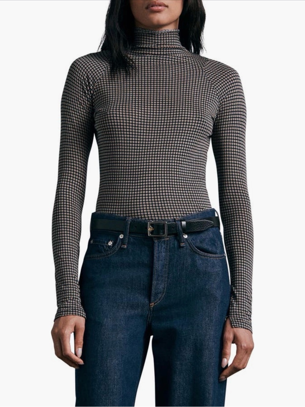 NWT Rag & Bone Shaw Geo Print Paneled Funnel Neck Long Sleeve Sheer Top Sz S